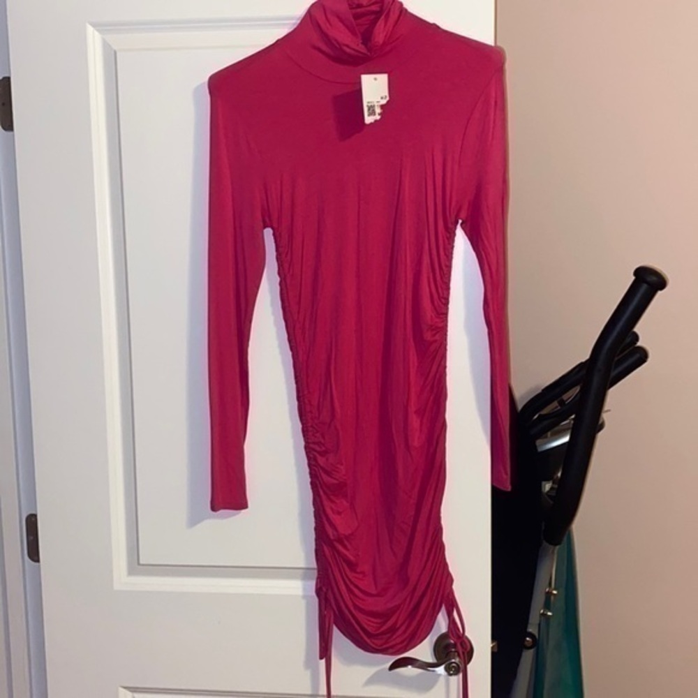 Pink forever 21 drawstring ruched dress